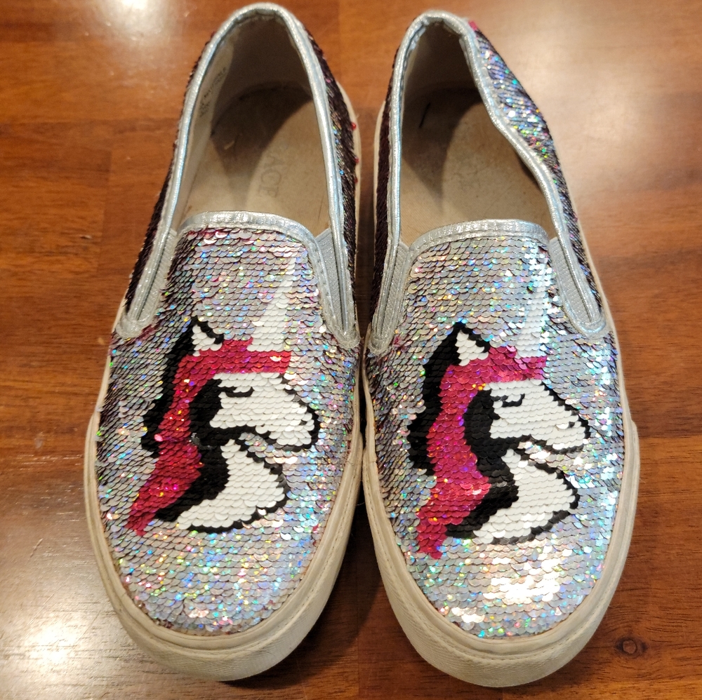 The Children's Place Slip On Sneaker Unicorn Flip Sequin Shoe